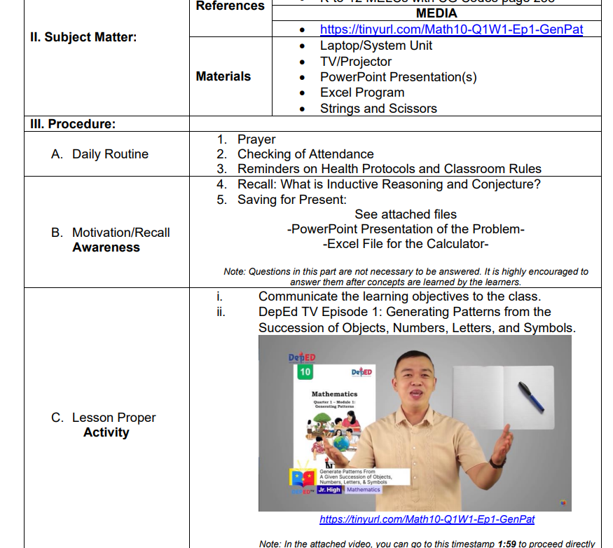 MATHEMATICS 10, GENERAL PATTERNS (GADINGAN)